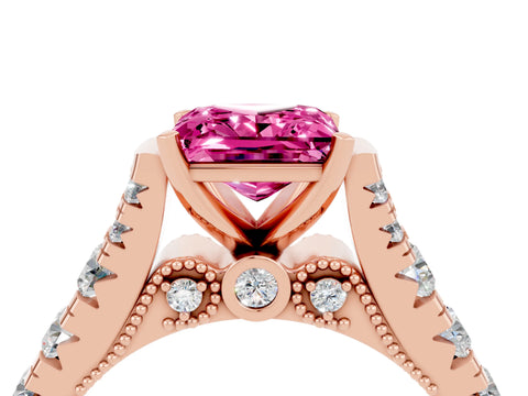 Rose gold Princess Cut Pink Sapphire Classic Solitaire Ring with Pavé Band and Four-Prong Setting_16