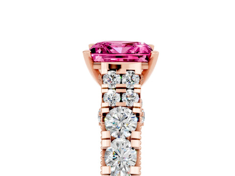 Rose gold Princess Cut Pink Sapphire Classic Solitaire Ring with Pavé Band and Four-Prong Setting_17