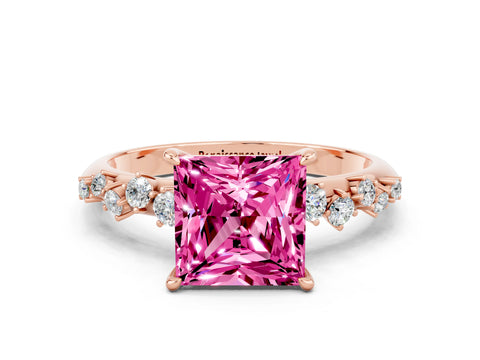 Rose gold Princess Cut Pink Sapphire Cluster Side Stone Solitaire Ring with Prong Setting_48