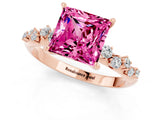 Rose gold Princess Cut Pink Sapphire Cluster Side Stone Solitaire Ring with Prong Setting_49