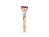 Rose gold Princess Cut Pink Sapphire Cluster Side Stone Solitaire Ring with Prong Setting_50