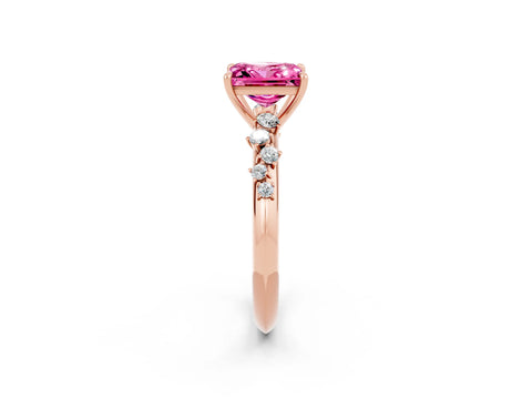 Rose gold Princess Cut Pink Sapphire Cluster Side Stone Solitaire Ring with Prong Setting_50