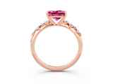 Rose gold Princess Cut Pink Sapphire Cluster Side Stone Solitaire Ring with Prong Setting_51