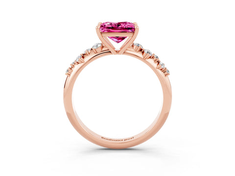 Rose gold Princess Cut Pink Sapphire Cluster Side Stone Solitaire Ring with Prong Setting_51
