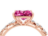 Rose gold Princess Cut Pink Sapphire Cluster Side Stone Solitaire Ring with Prong Setting_52
