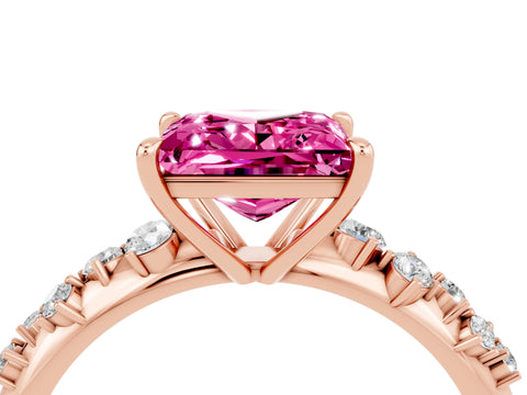 Rose gold Princess Cut Pink Sapphire Cluster Side Stone Solitaire Ring with Prong Setting_52