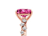 Rose gold Princess Cut Pink Sapphire Cluster Side Stone Solitaire Ring with Prong Setting_53