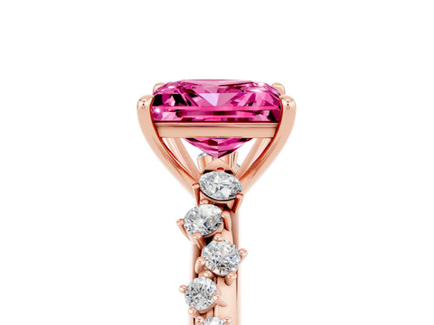 Rose gold Princess Cut Pink Sapphire Cluster Side Stone Solitaire Ring with Prong Setting_53