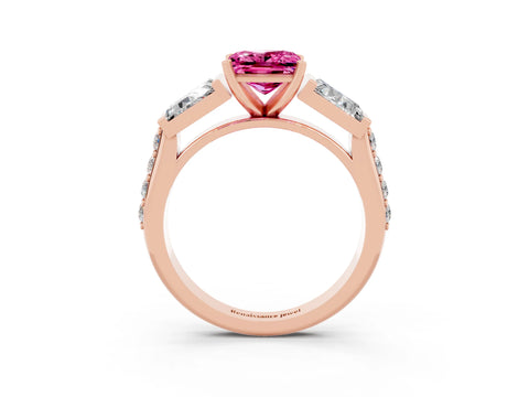 Rose gold Princess Cut Pink Sapphire Engagement Ring with Baguette Side Stones and Channel Set Band_3