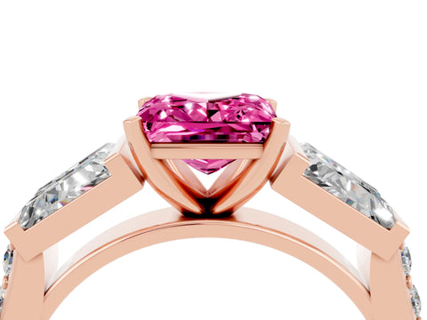 Rose gold Princess Cut Pink Sapphire Engagement Ring with Baguette Side Stones and Channel Set Band_4