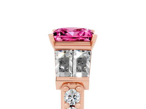 Rose gold Princess Cut Pink Sapphire Engagement Ring with Baguette Side Stones and Channel Set Band_5