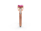 Rose gold Princess Cut Pink Sapphire Engagement Ring with Milgrain Channel Set Band and Prong Setting_26