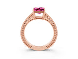 Rose gold Princess Cut Pink Sapphire Engagement Ring with Milgrain Channel Set Band and Prong Setting_27