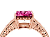 Rose gold Princess Cut Pink Sapphire Engagement Ring with Milgrain Channel Set Band and Prong Setting_28