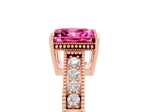 Rose gold Princess Cut Pink Sapphire Engagement Ring with Milgrain Channel Set Band and Prong Setting_29