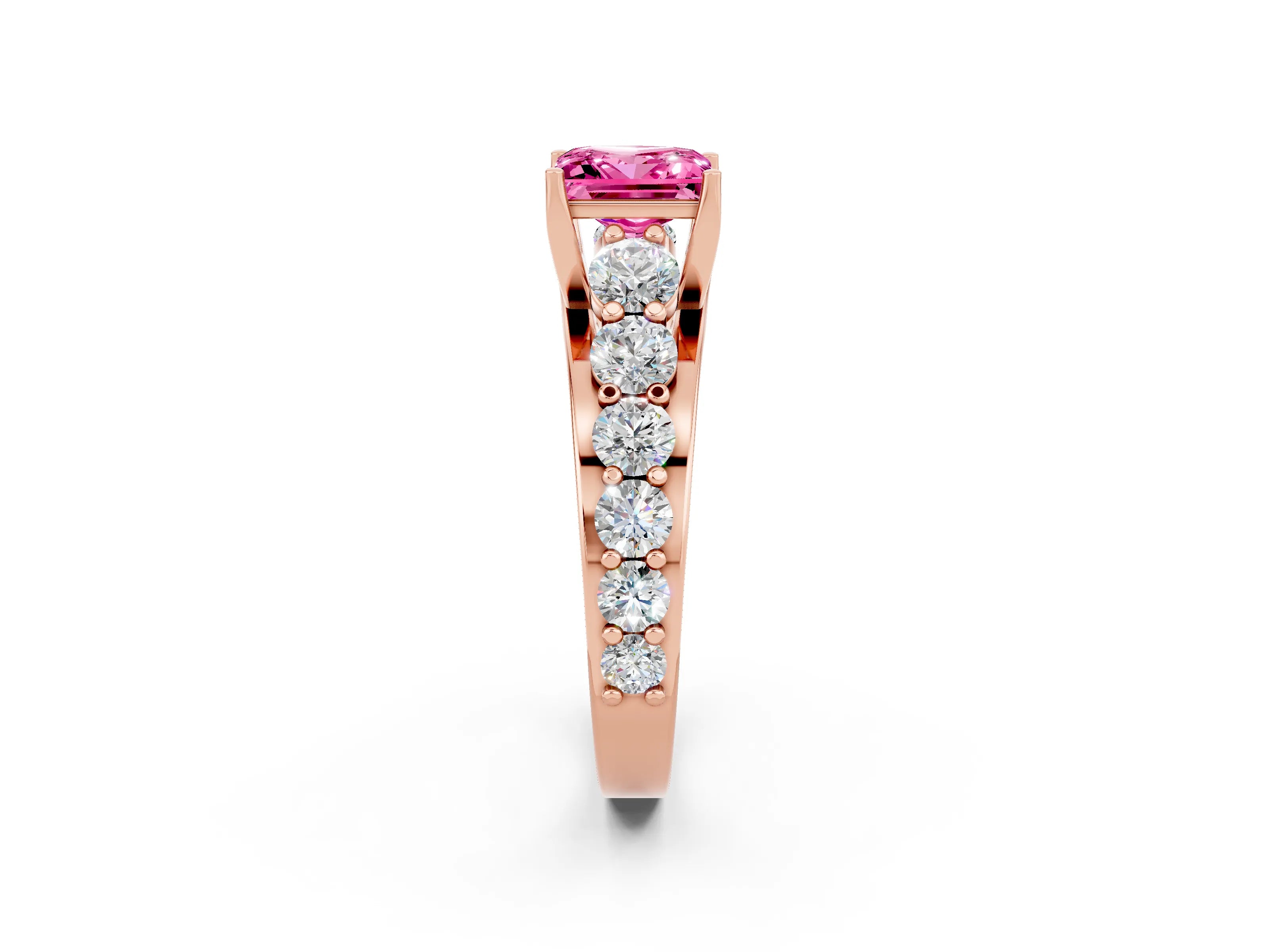 Rose gold Princess Cut Pink Sapphire Engagement Ring with Pavé Band and Four-Prong Setting_2