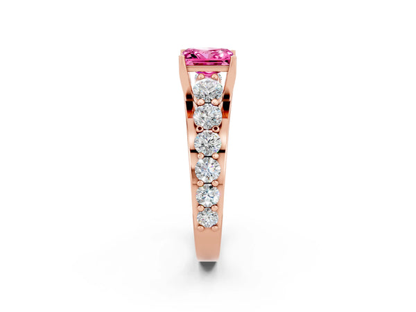Rose gold Princess Cut Pink Sapphire Engagement Ring with Pavé Band and Four-Prong Setting