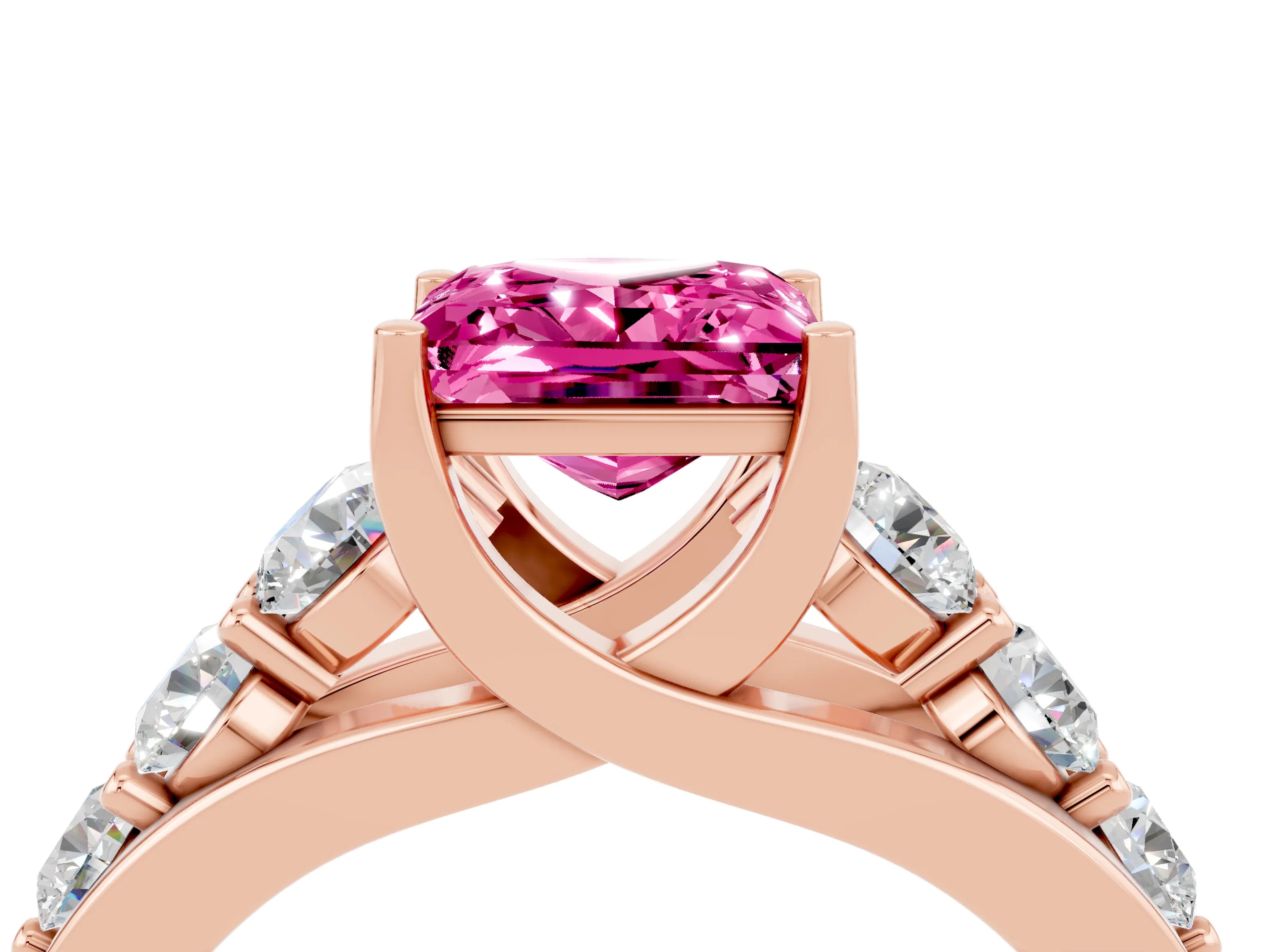 Rose gold Princess Cut Pink Sapphire Engagement Ring with Pavé Band and Four-Prong Setting_4