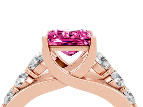 Rose gold Princess Cut Pink Sapphire Engagement Ring with Pavé Band and Four-Prong Setting_4