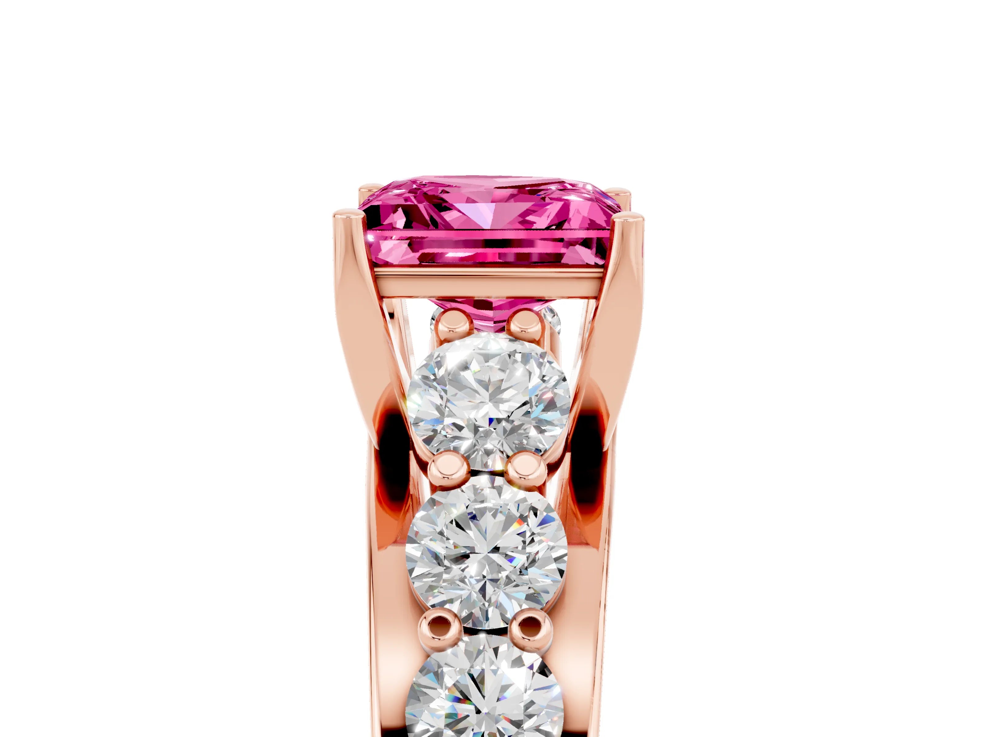 Rose gold Princess Cut Pink Sapphire Engagement Ring with Pavé Band and Four-Prong Setting_5