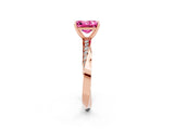 Rose gold Princess Cut Pink Sapphire Engagement Ring with Side Stone Accents and Four-Prong Setting_62