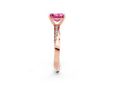 Rose gold Princess Cut Pink Sapphire Engagement Ring with Side Stone Accents and Four-Prong Setting_65
