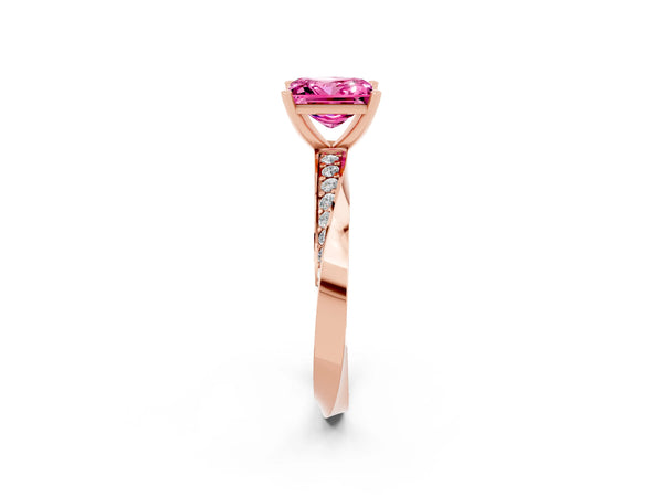 Rose gold Princess Cut Pink Sapphire Engagement Ring with Side Stone Accents and Four-Prong Setting