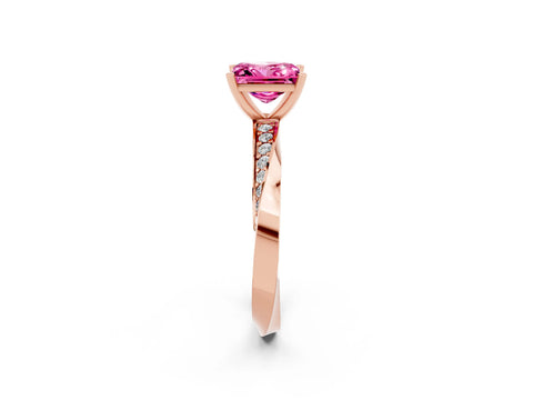 Rose gold Princess Cut Pink Sapphire Engagement Ring with Side Stone Accents and Four-Prong Setting_65