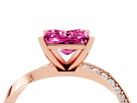 Rose gold Princess Cut Pink Sapphire Engagement Ring with Side Stone Accents and Four-Prong Setting_67