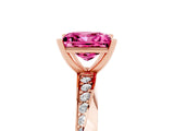 Rose gold Princess Cut Pink Sapphire Engagement Ring with Side Stone Accents and Four-Prong Setting_68