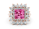 Rose gold Princess Cut Pink Sapphire Floral Double Halo Engagement Ring with Prong Setting_60