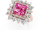 Rose gold Princess Cut Pink Sapphire Floral Double Halo Engagement Ring with Prong Setting_61