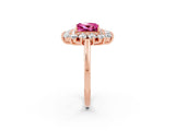 Rose gold Princess Cut Pink Sapphire Floral Double Halo Engagement Ring with Prong Setting_62