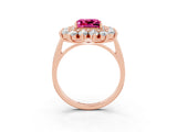 Rose gold Princess Cut Pink Sapphire Floral Double Halo Engagement Ring with Prong Setting_63