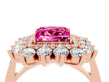 Rose gold Princess Cut Pink Sapphire Floral Double Halo Engagement Ring with Prong Setting_64