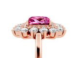 Rose gold Princess Cut Pink Sapphire Floral Double Halo Engagement Ring with Prong Setting_65
