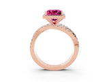 Rose gold Princess Cut Pink Sapphire Halo Ring with Round Split Shank and Prong Setting_51
