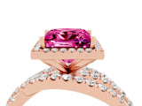 Rose gold Princess Cut Pink Sapphire Halo Ring with Round Split Shank and Prong Setting_52