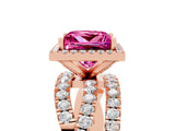 Rose gold Princess Cut Pink Sapphire Halo Ring with Round Split Shank and Prong Setting_53