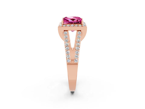 Rose gold Princess Cut Pink Sapphire Halo Ring with Split Shank U-Prong Band and Four-Prong Setting_2