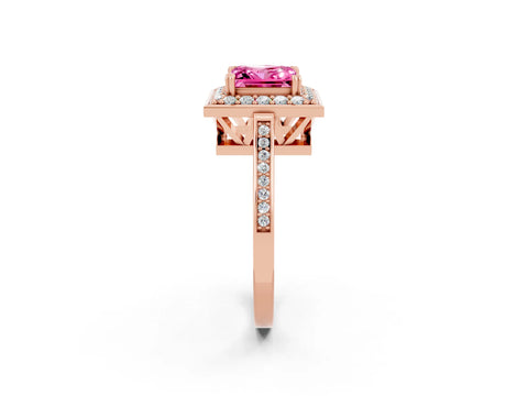 Rose gold Princess Cut Pink Sapphire Halo Ring with Split Shank and Four-Prong Setting_2