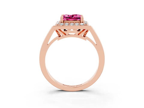 Rose gold Princess Cut Pink Sapphire Halo Ring with Split Shank and Four-Prong Setting_3