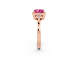 Rose gold Princess Cut Pink Sapphire Halo Ring with Tapered Band and Four-Prong Setting_2