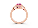 Rose gold Princess Cut Pink Sapphire Halo Ring with Tapered Band and Four-Prong Setting_3