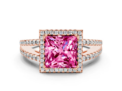 Rose gold Princess Cut Pink Sapphire Halo Split Shank Engagement Ring_12