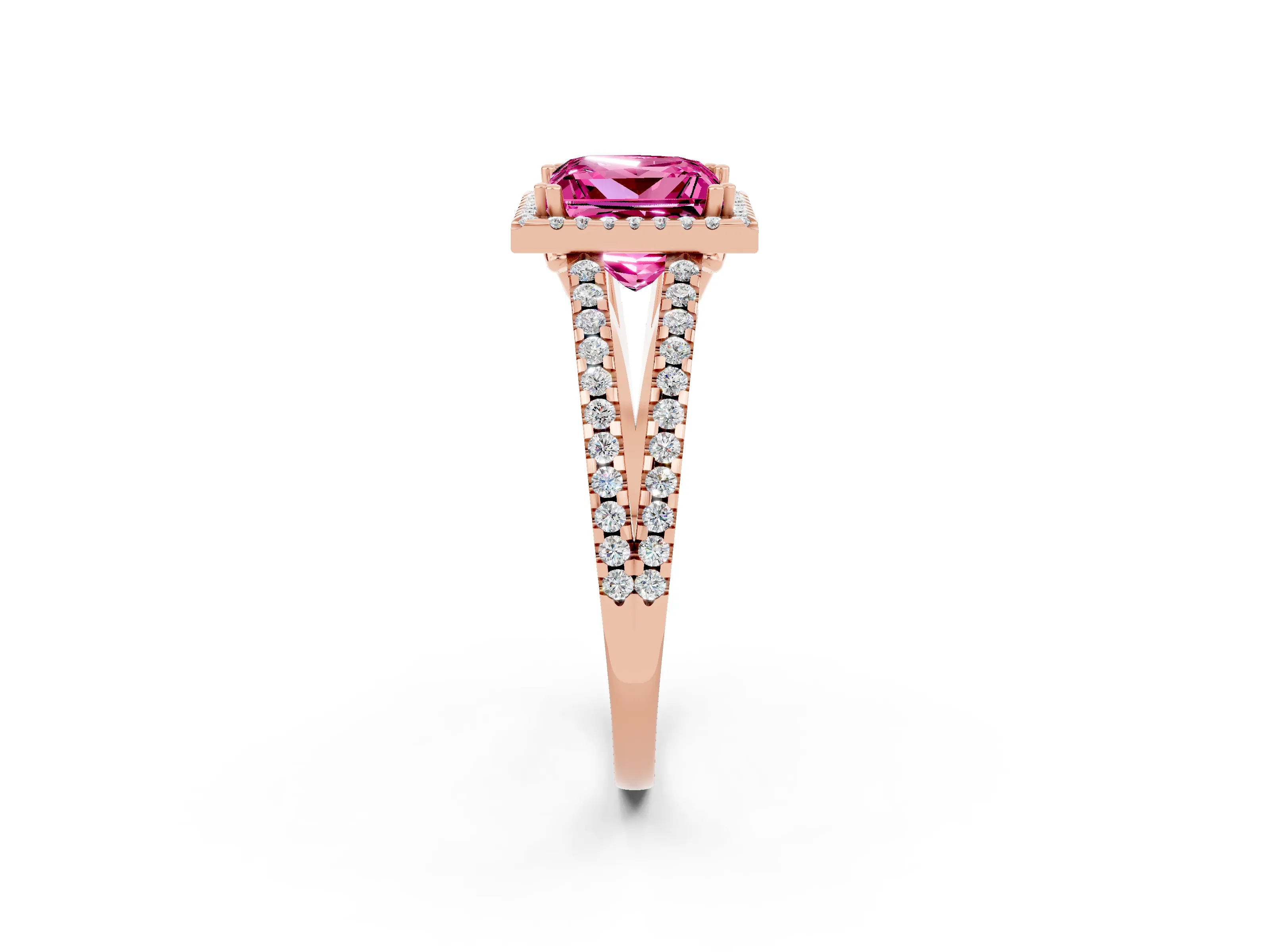 Rose gold Princess Cut Pink Sapphire Halo Split Shank Engagement Ring_14
