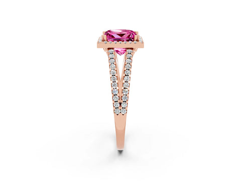 Rose gold Princess Cut Pink Sapphire Halo Split Shank Engagement Ring_14