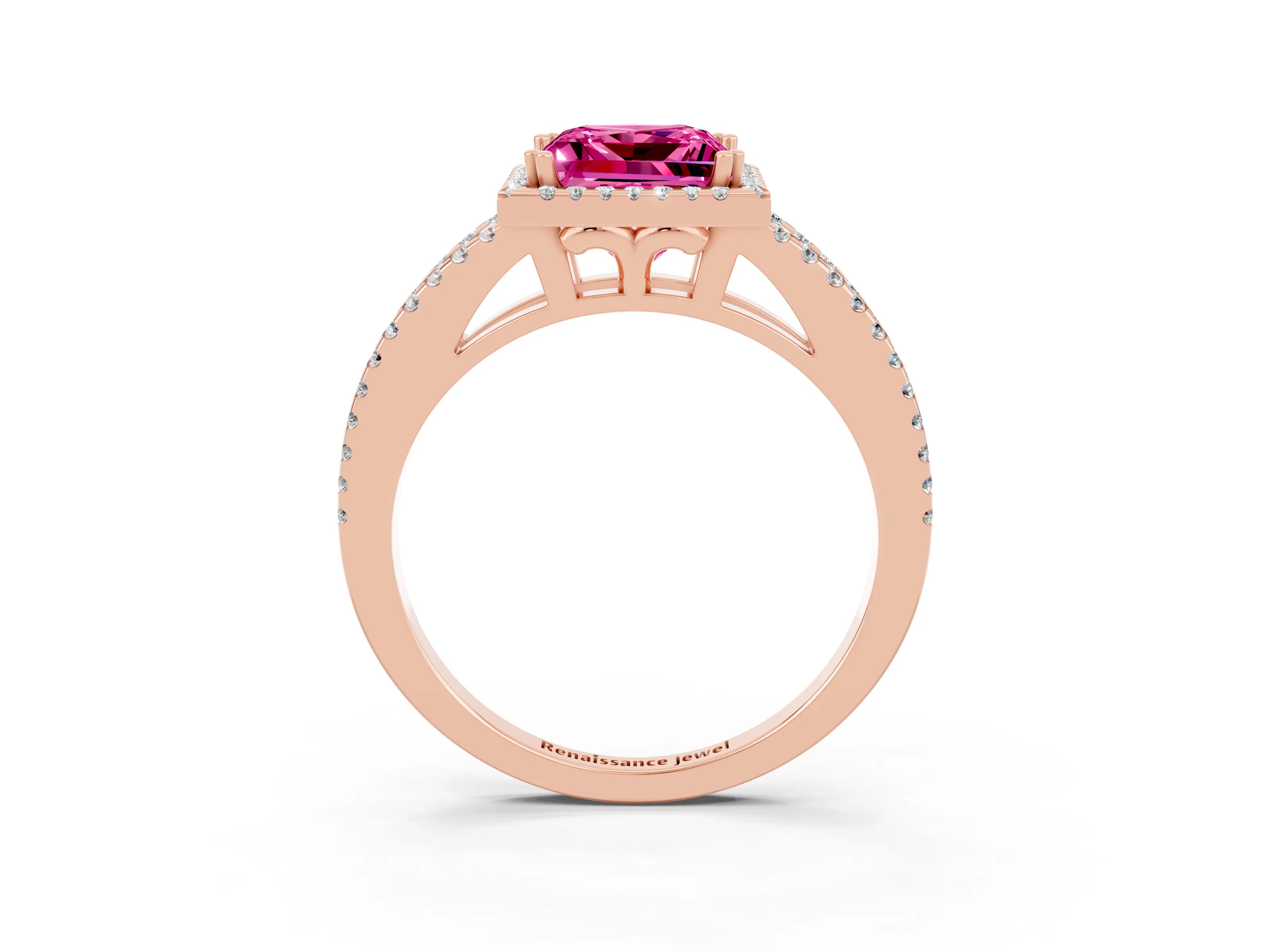 Rose gold Princess Cut Pink Sapphire Halo Split Shank Engagement Ring_15