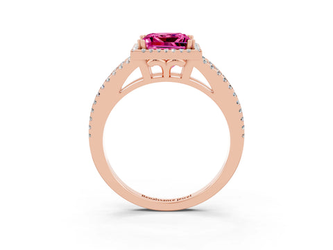 Rose gold Princess Cut Pink Sapphire Halo Split Shank Engagement Ring_15