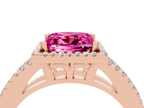 Rose gold Princess Cut Pink Sapphire Halo Split Shank Engagement Ring_16
